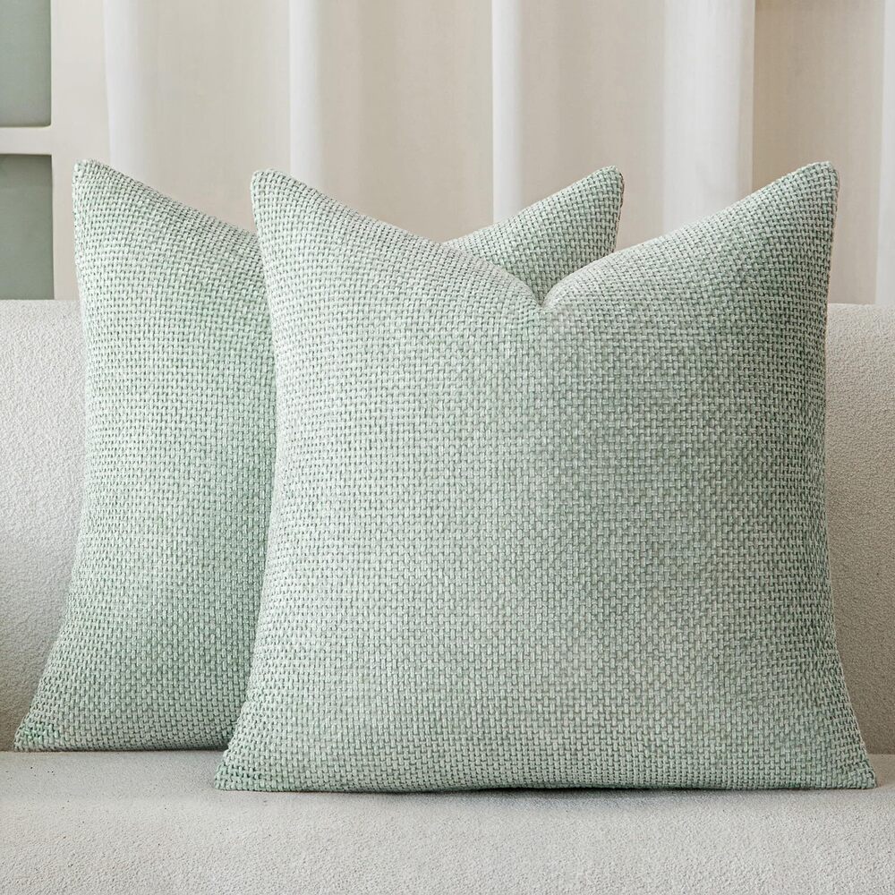6990 Light Green Chenille Throw Pillow Covers 20x20 Inch Pack of 2 Modern